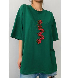 Unisex Rose Baskılı T-shirt (Yeşil)