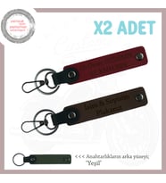 Modern ve Dayanıklı Deri Anahtarlık – Kişiye Özel Plaka & İsimli İkili Set, Koyu Kahve-Bordo-Ysl