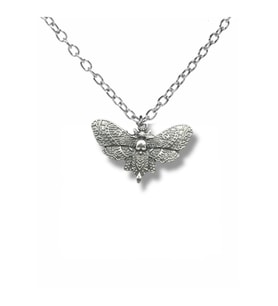 Death Skull Moth Figürlü Unisex Kolye  Gotik Kafatası Güvesi Tasarım 60 cm Zincirli Aksesuar (Gümüş)