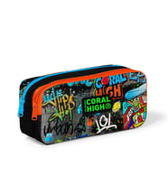 Coral High Kids Siyah Mavi Grafiti Desenli İki Bölmeli Kalem Çantası 22161
