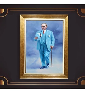 Altın Varaklı Çerçeveli Paspartulu Atatürk Tablo DC0808 (Gold)