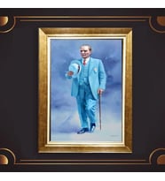 Altın Varaklı Çerçeveli Paspartulu Atatürk Tablo DC0808 (Gold)