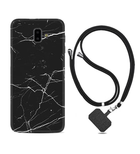 Samsung J6 Plus J7 Prime J7 Pro M20 Kılıf Boyun Askılı Silikon Siyah Mermer 1299