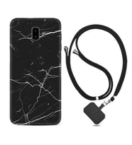 Samsung J6 Plus J7 Prime J7 Pro M20 Kılıf Boyun Askılı Silikon Siyah Mermer 1299