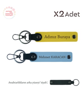 Arkadaşa Doğum Günü Sürprizi, İsim Yazılı 2’li Anahtarlık Seti, Sarı-Gök Mavi-Siyah