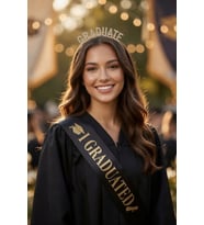 Mezuniyet Tacı ve Kuşağı Seti Altın Taşlı Lüks Taç Siyah Saten Kuşak Graduation
