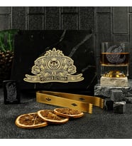 Bozkurt Figürlü Kişiye Özel Gold Maşalı, Çakmaklı ve Taşlı Viski Kadehi Seti