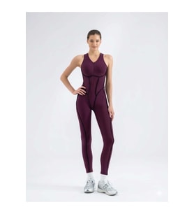 Mürdüm Rengi Sculpt Line Askılı Spor Tayt Tulum