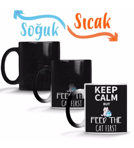 Keep Calm Feed Cat Sihirli Kupa Bardak Porselen
