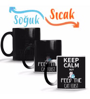 Keep Calm Feed Cat Sihirli Kupa Bardak Porselen