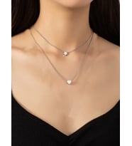 Gümüş Renk İk Katmanlı Yıldız Ve Kalp Kolye - 2129