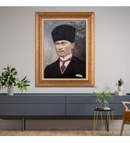 Altın Paspartulu Atatürk  Çerçeveli Tablo C447 (Gold)