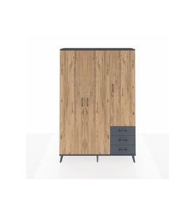Arges Dolap 6 Raflı 3 Çekmeceli Tek Askılı 132x30x195 Antrasit-Çam/Antrasit