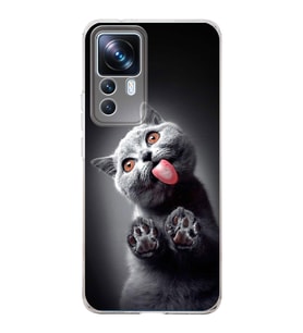 PrintiFy Xiaomi Mi 12T Pro ile Uyumlu 1mm Slim Fit Kedi 2 050c Baskılı Şeffaf  Kılıf