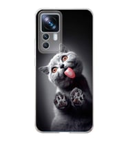 PrintiFy Xiaomi Mi 12T Pro ile Uyumlu 1mm Slim Fit Kedi 2 050c Baskılı Şeffaf  Kılıf