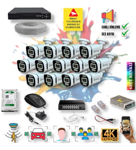 13 Kameralı IP Set - Yapay Zeka Özellikli Gece Renkli Gösteren Sesli 6 Warm Ledli 4K FULLHD IP Güvenlik Kamerası Seti 4386WS