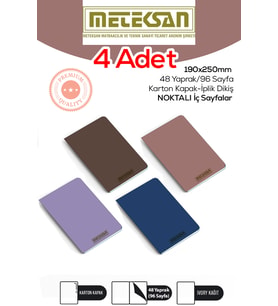 Meteksan 4'lü 19x25 Cm Ebat Not Defteri ivory Kağıt Dokulu Karton Kapak İplik Dikiş