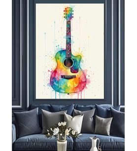 Sulu Boya Gitar Soyut Çizim Dekoratif Kanvas - Mdf Ahşap Tablo