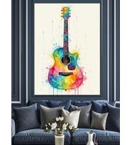 Sulu Boya Gitar Soyut Çizim Dekoratif Kanvas - Mdf Ahşap Tablo