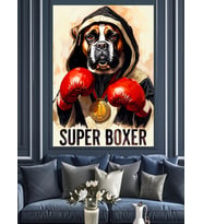 Boksör Köpek Spor Çizimi Dekoratif Kanvas - Mdf Ahşap Tablo