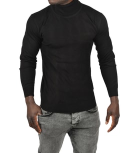 DeepSEA Erkek Siyah Slim Fit Baklava Desenli Tam Balıkçı Yaka Boğazlı Triko Balıkçı Yaka Kazak 2505507