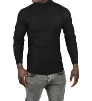 DeepSEA Erkek Siyah Slim Fit Baklava Desenli Tam Balıkçı Yaka Boğazlı Triko Balıkçı Yaka Kazak 2505507