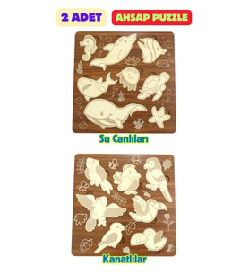 Çocuk Puzzle (Yapboz) Birinci Sınıf Ahşap 2 Parça Eğitici Öğretici Eğlenceli Set