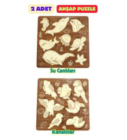 Çocuk Puzzle (Yapboz) Birinci Sınıf Ahşap 2 Parça Eğitici Öğretici Eğlenceli Set
