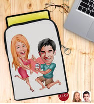 BK Gift Kişiye Özel Sevgililer Karikatürlü Taşınabilir Koruyucu Tablet Kılıfı & Organizer Çanta - Siyah-19