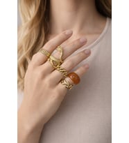 6’lı Gold Yüzük Seti – Yılan & Zincir Detaylı Modern Tasarım