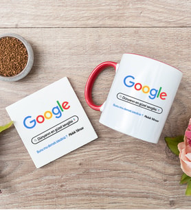 Kişiye Özel Google Tasarım Esprili Kırmızı Kupa ve Bardak Altlığı