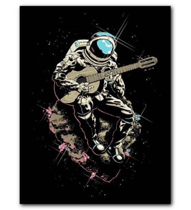 Cakatablo MDF (Ahşap) Tablo Göktaşı Üstünde Gitar Çalaın Astronot Görseli