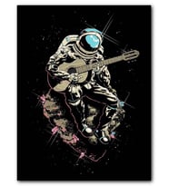 Cakatablo MDF (Ahşap) Tablo Göktaşı Üstünde Gitar Çalaın Astronot Görseli