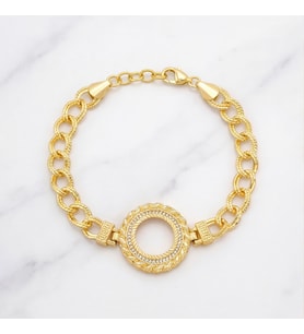 Altın Kaplama İmitasyon Desenli Figaro Model Çeyrek Çerçeve Bileklik BLK-1158 (Gold)