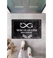 Modern Dijital Baskı - Kişiye Özel Tasarım Paspas Sonsuzluk Temalı 45X70cm - Çeyiz Kapı Önü Paspası (Bej)