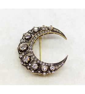 Aşina Gümüş - Ay Swarovski Taşlı Elmas Montür Yaka İğnesi Broş Sevgiliye Hediye