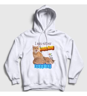 Presmono Unisex Beyaz Yapping Hediye Turuncu Kedi Kedili Kapüşonlu Sweatshirt 505217tt