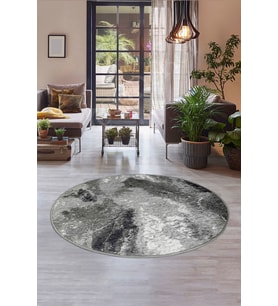 Dijidekor Halı Antrasit Cool Yıkanabilir Saçaksız Yuvarlak Delüxe Yolluk Kilim Salon Halısı Modeli