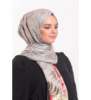 Çiçekli Desen Pavia Seri Şal Eşarp Askısı ile Birlikte 90X200 cm Bej Narçiçeği-9