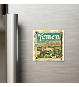 Yemen Yemen - Posta Pulu Temalı Ülke - Baskılı Buzdolap Magneti Kare - 9x9 cm