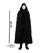 Mey İthalat® Siyah Kapüşonlu 120 cm Pelerin ve Beyaz Boyanabilir Tam Yüz Maske