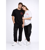 Sevgili Kombini Kalp Baskılı Oversize Çift Tişört Unisex Uyumlu Partner Kombin Seti (Çok Renkli)