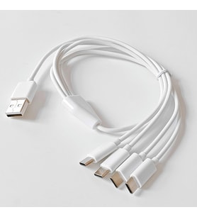 4 in 1 USB Tip-C Şarj Kablosu Çoklayıcı, Beyaz, 1 Metre, Çoklu Cihaz Şarj Kablosu