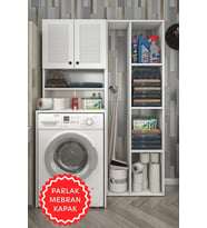 Kenzlife membran çamaşır makinesi dolabı hayzumsüpürge byzbyz panjur 180*126*55 mebran kapak MDF gövde (Beyaz-Gri)