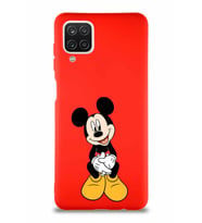 Samsung Galaxy A12 Soft Premier Kapak Mickey Mouse-A Tasarımlı Silikon Kılıf - Kırmızı (Şeffaf)