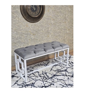 Beyaz Boyalı İçi Kareli Diktörtgen 100 cm x 40 cm Oturak Puf - Bench - Makyaj Oturağı - Oturak Gri Renk 100 x 40 Boyut/Ebat (Çok Renkli)