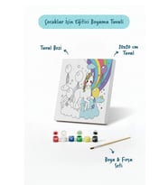 Gökkuşağı Unicorn Çocuk Boyama Tuvali – Şövalesiz Eğitici Boyama Seti 20x20 cm