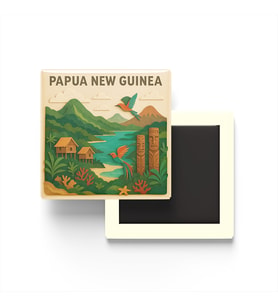 Papua Yeni Gine - Papua New Guinea - Paper Cut Art - Baskılı Buzdolap Magneti Kare - 9x9 cm