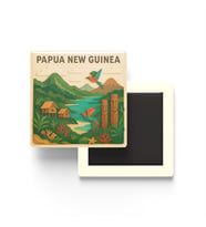 Papua Yeni Gine - Papua New Guinea - Paper Cut Art - Baskılı Buzdolap Magneti Kare - 9x9 cm