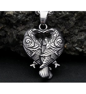 Paslanmaz Çelik Viking Mitoloji Hafıza ve Zeka Simgesi Raven Kuzgun Viking Kolye